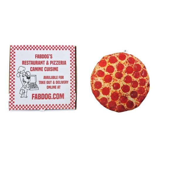 Fabdog 10" Pizza Squeaky Dog Toy - Pepperoni Design - Durable Plush Material - Picture 1 of 8
